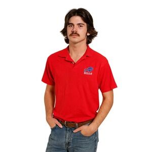 BUFFALO BILLS 90's VTG NFL Polo Red Single Stitch USA Made Size S Y2K Sportswear
